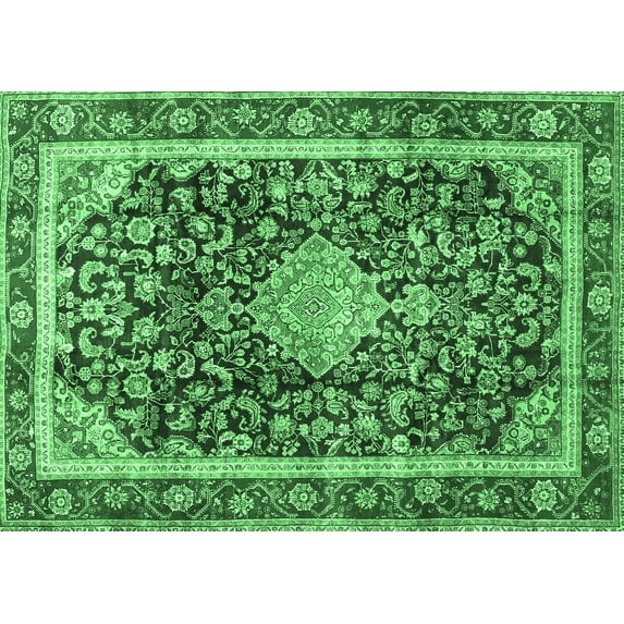 Ahgly Company Indoor Rectangle Medallion Emerald Green Traditional Area Rugs, 5' x 7'
