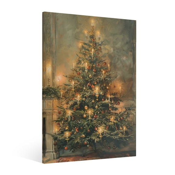 Vintage Christmas tree Wall Art Paint Framed - Retro Xmas Festive Winter Holiday Christmas Wall Decor Canvas Print for Living Room Kitchen Bathroom Home Bedroom Decor