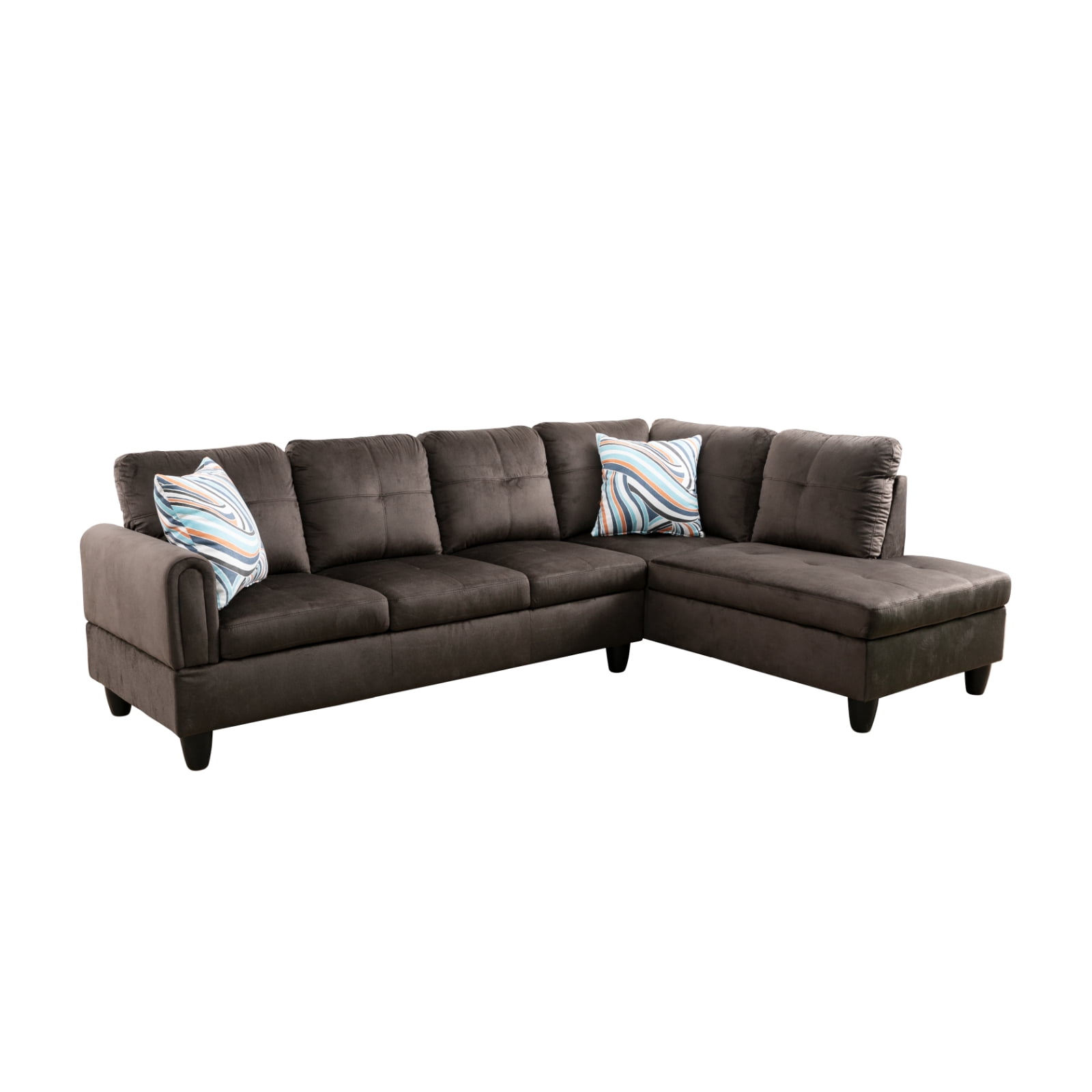 Hommoo Flannel 4-Seat Couch Sofa Set, L Shaped Couch Living Room Sofa Set, Sectional Sofa for Small Space, Dark Brown(No Ottoman)