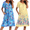 Blue Floral/Yellow Butterfly, variant on Oudiya Women 2 Pack House Dresses with Pockets Short Sleeve Moo Moos Floral Print Mumu Dress Nightgown, S-3XL
