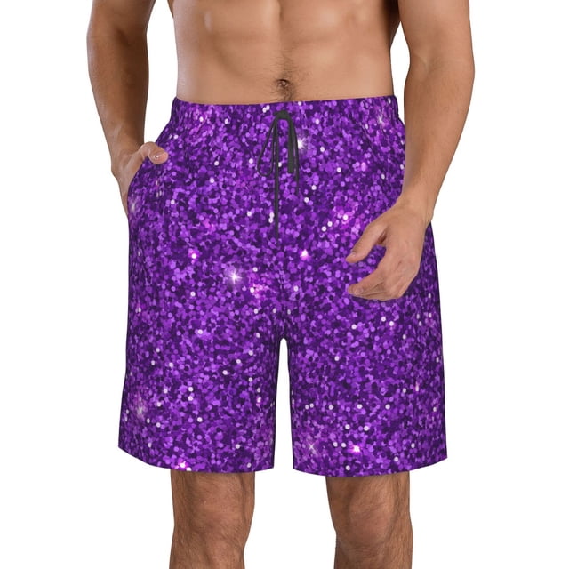 Fotbe Purple Glitter Trajes de Baño Estampados para Hombre, Shorts de Verano de Secado Rápido, Ropa de Playa, Bañadores-Medium