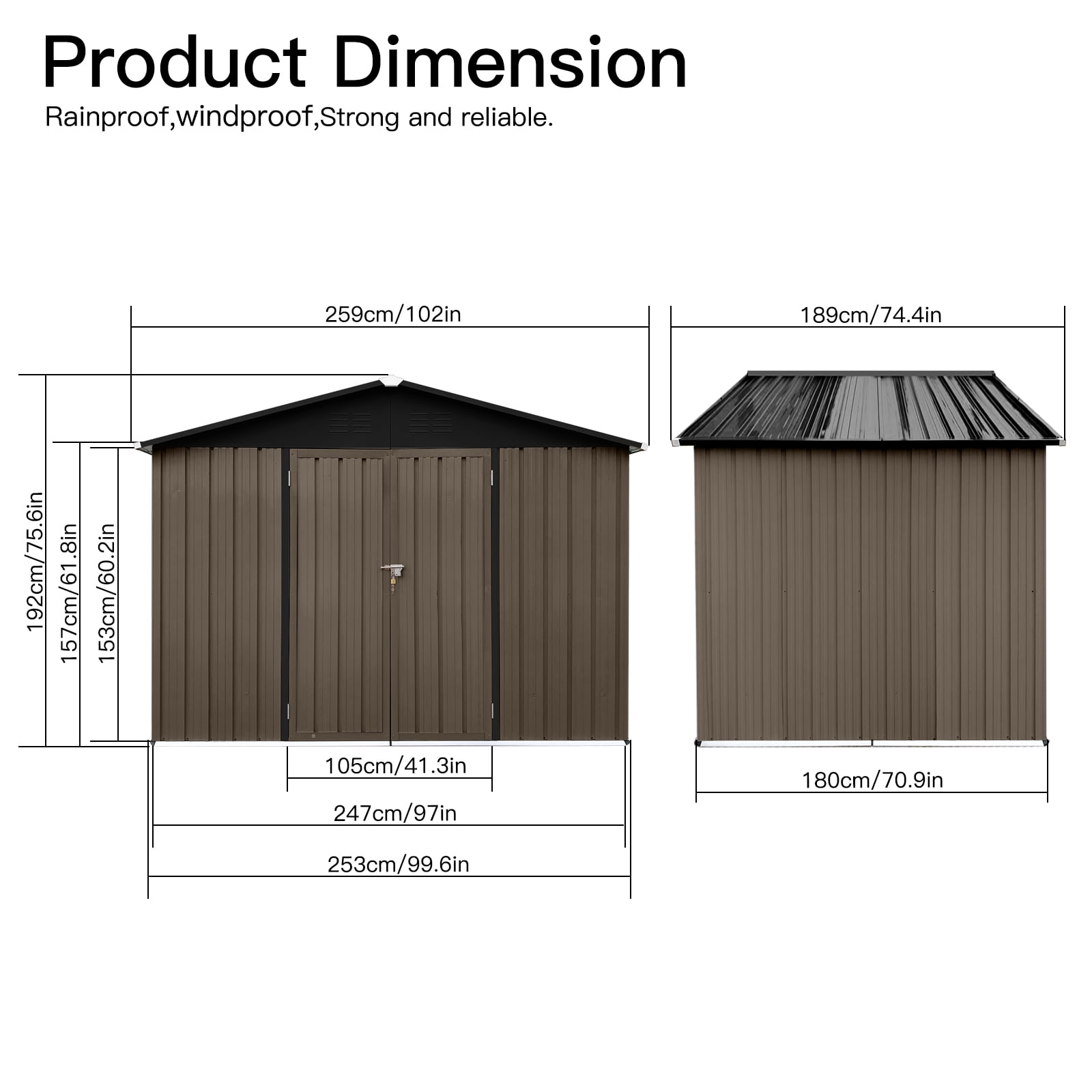 Alvantor Outdoor Storage Shed Metal Garden Shed with Apex Roof & Hinged Door,Brown + Black,8x6 FT