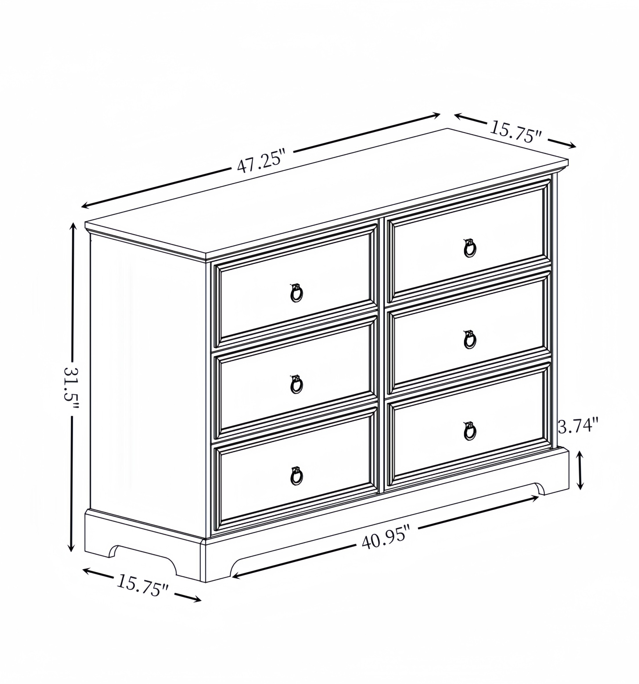 DEALTOPS Farmhouse 6-drawer Dresser, Versatile Chest of Drawers for Living Room or Bedroom, White