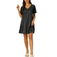 thumbnail image 2 of INSPIRE CHIC Women's Satin Nightgowns V Neck Short Sleeve Striped Sleepshirt Silky Lounge Sleepwear Pajama Dress XS Black, 2 of 6