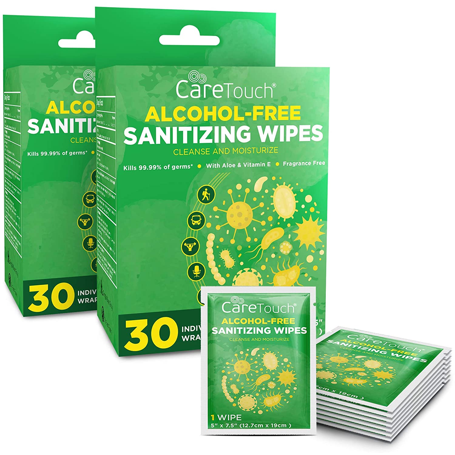 Care Touch AlcoholFree Hand Sanitizing Wipes 2 Pouches of 30 Wipes