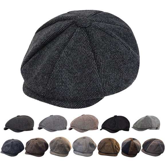 Hkoxplj Men Women Herringbone Tweed Newsboy Hat 8 Panel Flat Cap Vintage Retro Baker Boy Cap Classic British Ivy Hat Winter Warm Driving Cap Autumn Outdoor Casual Hat Unisex Brown Gray Black