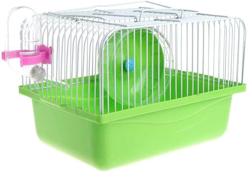 Small Pet Hamster Cage with Running Wheel Water Bottle Food Basin Portable Carrier House Mice Home Habitat for Going Out, Traveling (Green)