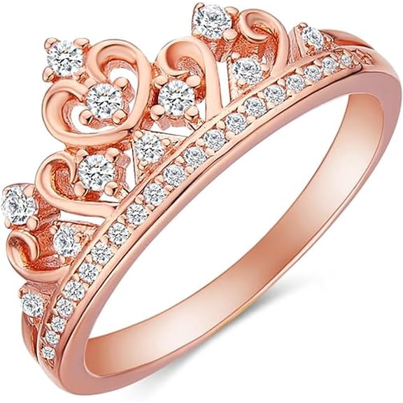Gems Jewels 14K Rose Gold Plated 1Ct Round Cut White Diamond Wedding Engagement Crown Ring 925 Sterling Silver For Women's -8