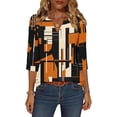 thumbnail image 4 of Craaazy Women Casual 3/4 Sleeve Printed T Shirt, V Neck Pleated Tops, Loose Fit Comfy Blouse for Daily Wear Gifts, 4 of 8