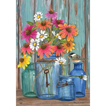 ForYou farm fresh flowers spring house flag mason jars 28  x 40 briarwood lane farm fresh flowers spring house flag mason jars 28  x 40  Authentic Briarwood Lane Craftsmanship Bright Crisp Original Artwork from the Briarwood Lane 2021 Collection 100% All-Weather UV Safe Polyester for Exceptional Fade Resistance - 28  x 40  Vibrant Double Sided Image Sewn in Sleeve Fits all Standard House Flag Poles (pole not included)