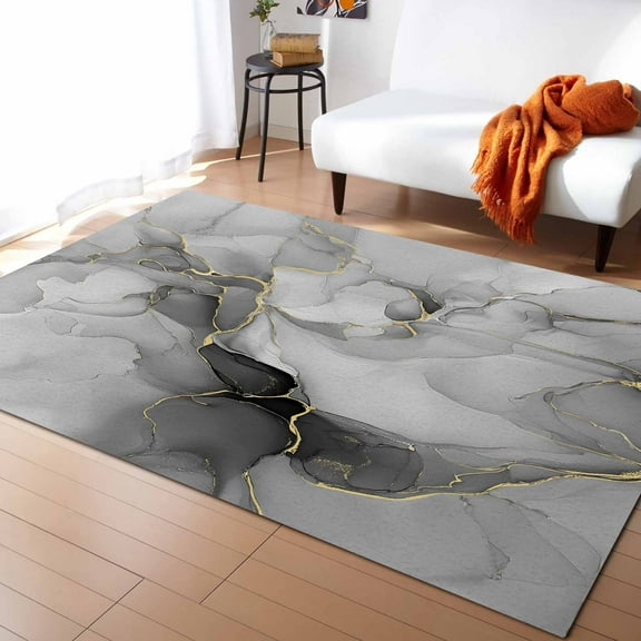 Area Rugs Indoor Non-Slip Rectangle Rug 2x3 Ft Abstract Gray Golden Marble Fluid Lines Rug Rubber Backing Floor Mats Non Shedding Home Decor Carpet for Entryway Living Room