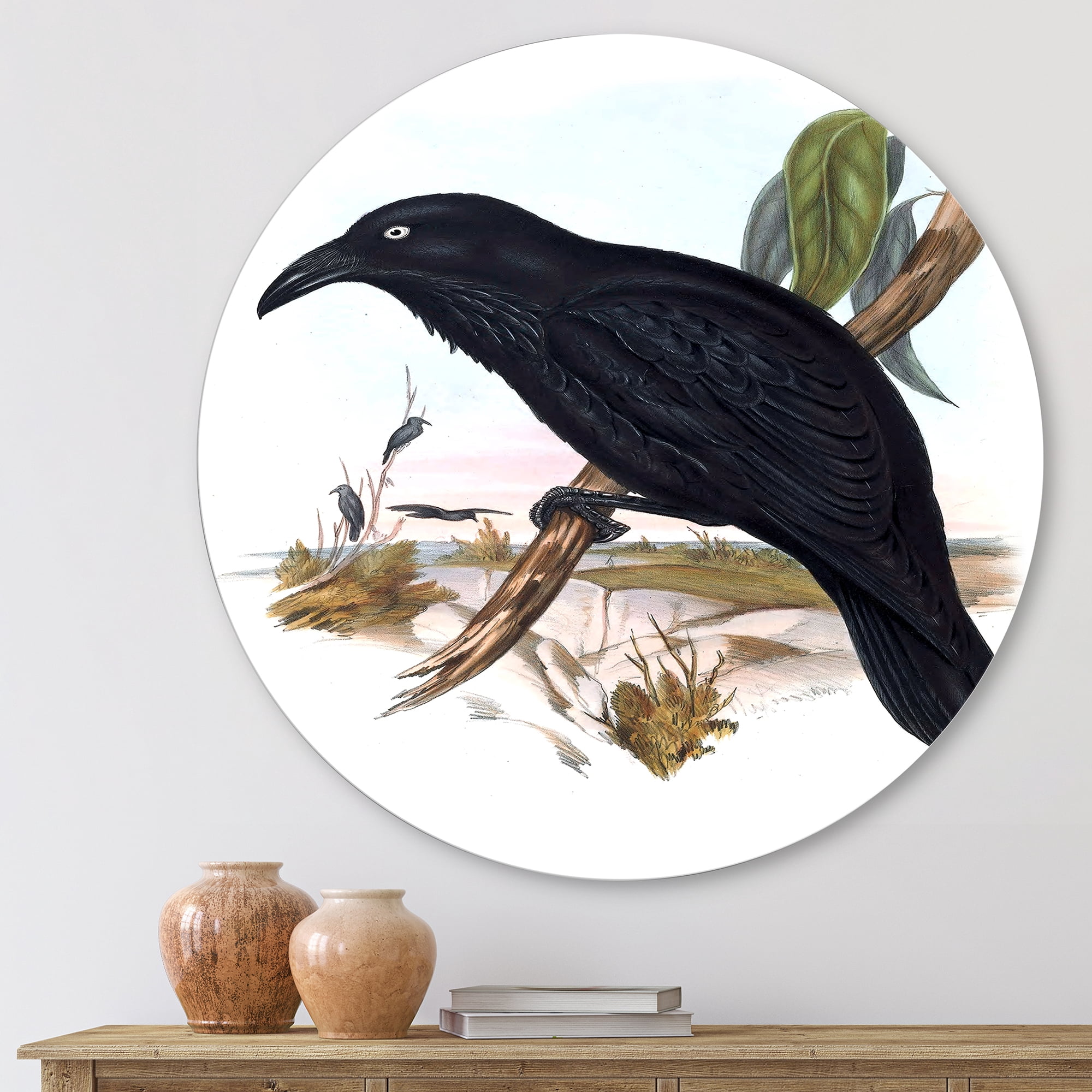 Designart 'Ancient Australian Birds VI' Traditional Circle Metal Wall Art 23x23 - Disc of 23