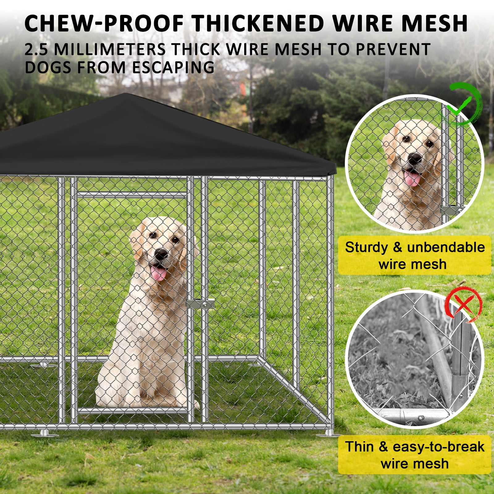 Caulitar 10 x 10FT Large Outdoor Dog Run Kennel, Heavy Duty Dog Pets Cage Galvanized Steel Dog Fence Dog Enclosure Playpen with Waterproof Cover