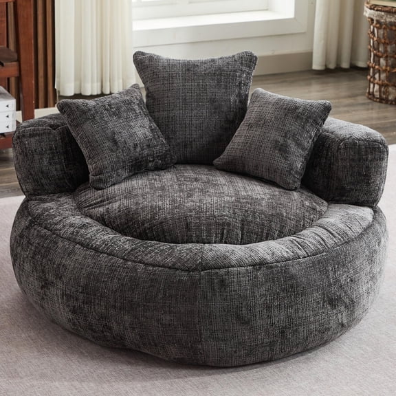 Anwick King-size beanbag chair, adult reading corner chair, extra-large plush chair, with backrest, plush fabric, foam filling, no assembly required (Black).