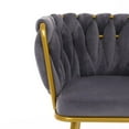 thumbnail image 5 of Set of 2 Living Room Chairs with Gold Metal Legs, Velvet Makeup Vanity Chair, Woven Pattern Chair with Back Arm, Modern Bedroom Comfy Upholstered Chair,Gray, 5 of 8
