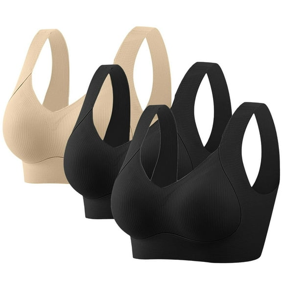 jobturf 3 Pack Womens Plus Size Bra Wireless Jelly Supportive Seamless Bras Full Coverage Push Up Comfortable No Underwire Tshirt Bras