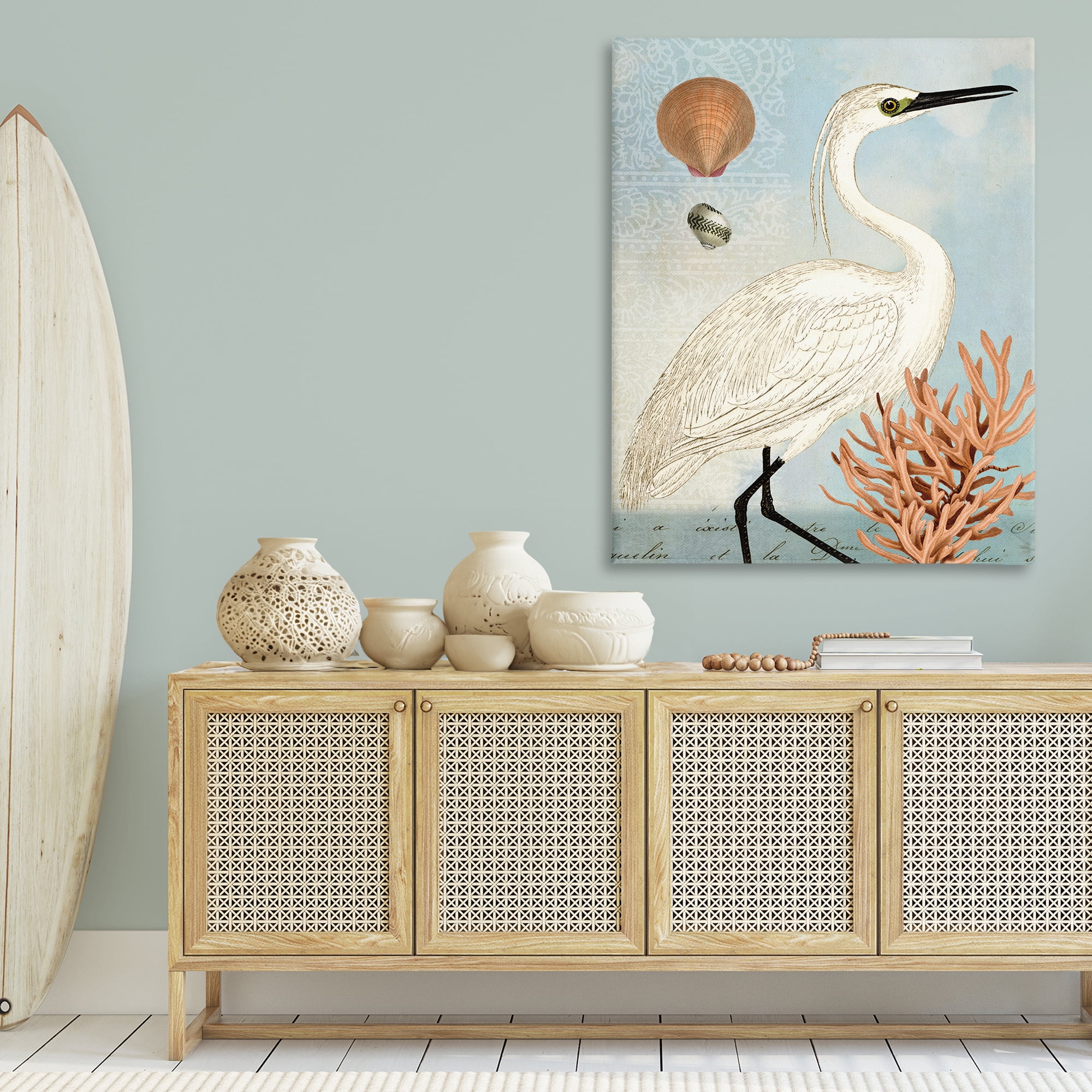 Stupell Industries Maritime Egret & Coral Animals & Insects Painting Gallery Wrapped Canvas Art Print Wall Art, 36 x 48