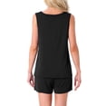 thumbnail image 3 of Conjuntos de pijama para mujeres Cheibear, camisetas sin mangas con pantalones cortos, atuendos de lounge a rayas coloridas con bolsillos, talla L, color negro, 3 of 5