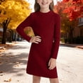 thumbnail image 2 of XXWXYD Little Girls Fall Winter Knit Dress Long Sleeve Crewneck Solid Color A Lined Midi Dress Kids Casual Warm Knitwear Sweater Gown Winter Wear Cold Weather, 2 of 4
