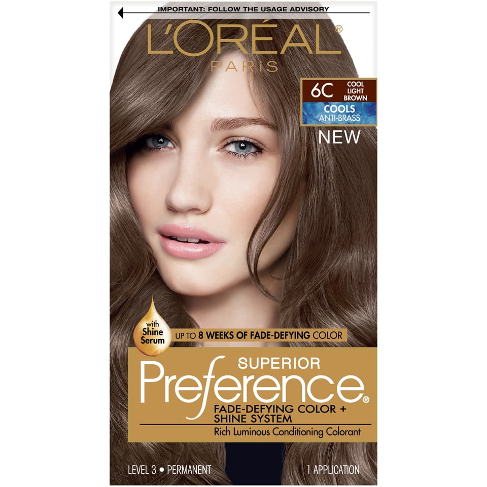L'Oreal Paris Superior Preference Fade-Defying Shine Permanent Hair Color,  6C Cool Light Brown, 1 Kit 