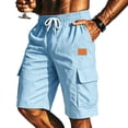 thumbnail image 3 of Men's Quick-Dry Cargo Shorts - Multi-Pocket Casual Beach Shorts - Relaxed Fit Drawstring Walking Shorts for Summer Outdoor & Hiking Sky Blue XXXL, 3 of 7