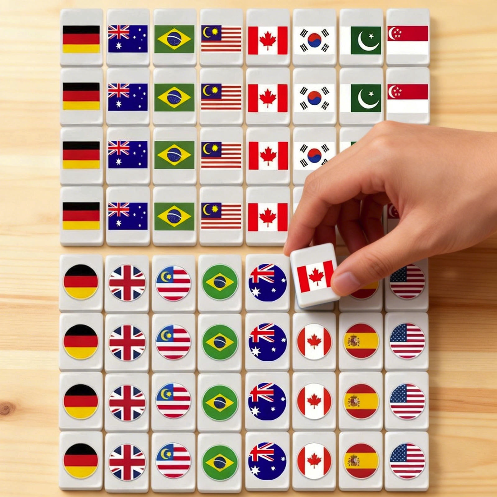 HEWANG Mahjong Block Set, 65 Tiles SeasideEscape Game Blocks, Seaside Escapes Game, Portable Travel Mahj- Tiles, National Flag Mahjong Tile Set, for Travel Picnic Spring Gathering