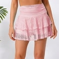 thumbnail image 5 of Doomiva Women's Lace Layered Mini Skirt Outfits A Line Cute Tiered Ruffle Skirt Y2K Streetwear Pink S, 5 of 6
