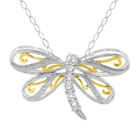 Dragonfly Pendant Necklace with Diamonds in 22K Gold-Plated Sterling Silver