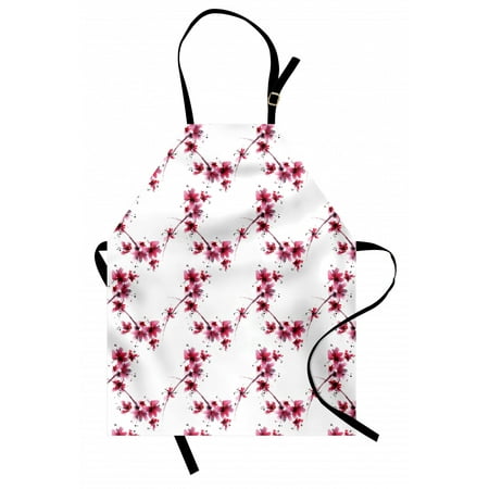 

Asian Apron Watercolors Petal Flower Oriental Ethnic Native Floral Pattern with Twigs Artful Unisex Kitchen Bib Apron with Adjustable Neck for Cooking Baking Gardening Fuchsia White by Ambesonne