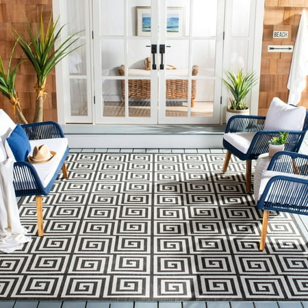 SAFAVIEH Beach House Edmon Geometric Indoor/Outdoor Runner Rug Light Grey/Charcoal  2  x 8