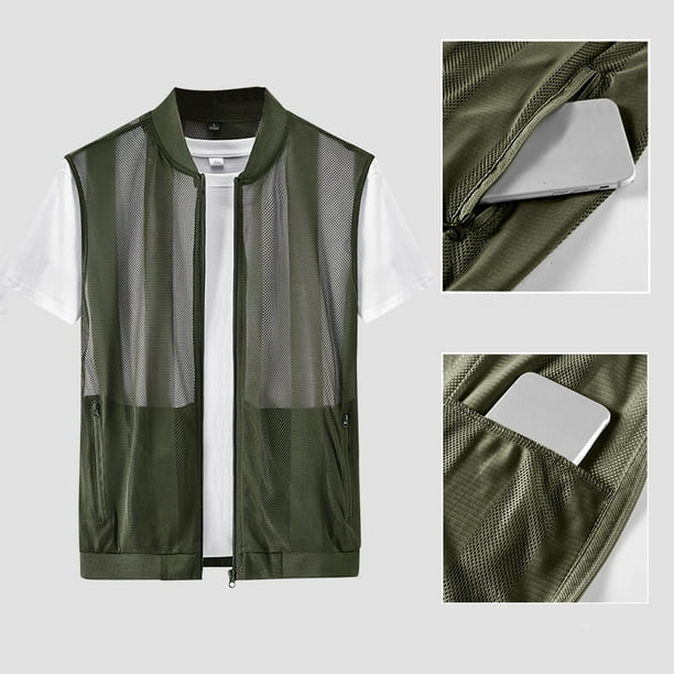 pstuiky Camisetas sin mangas para hombre, Chaleco de verano transpirable con malla y protección solar para hombre, con bolsillo interior para pesca al aire libre Chaleco para hombre xxxxxl