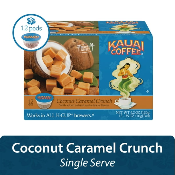 Kauai Coffee Coconut Caramel Crunch, 12 Count KCup Compatible Pods