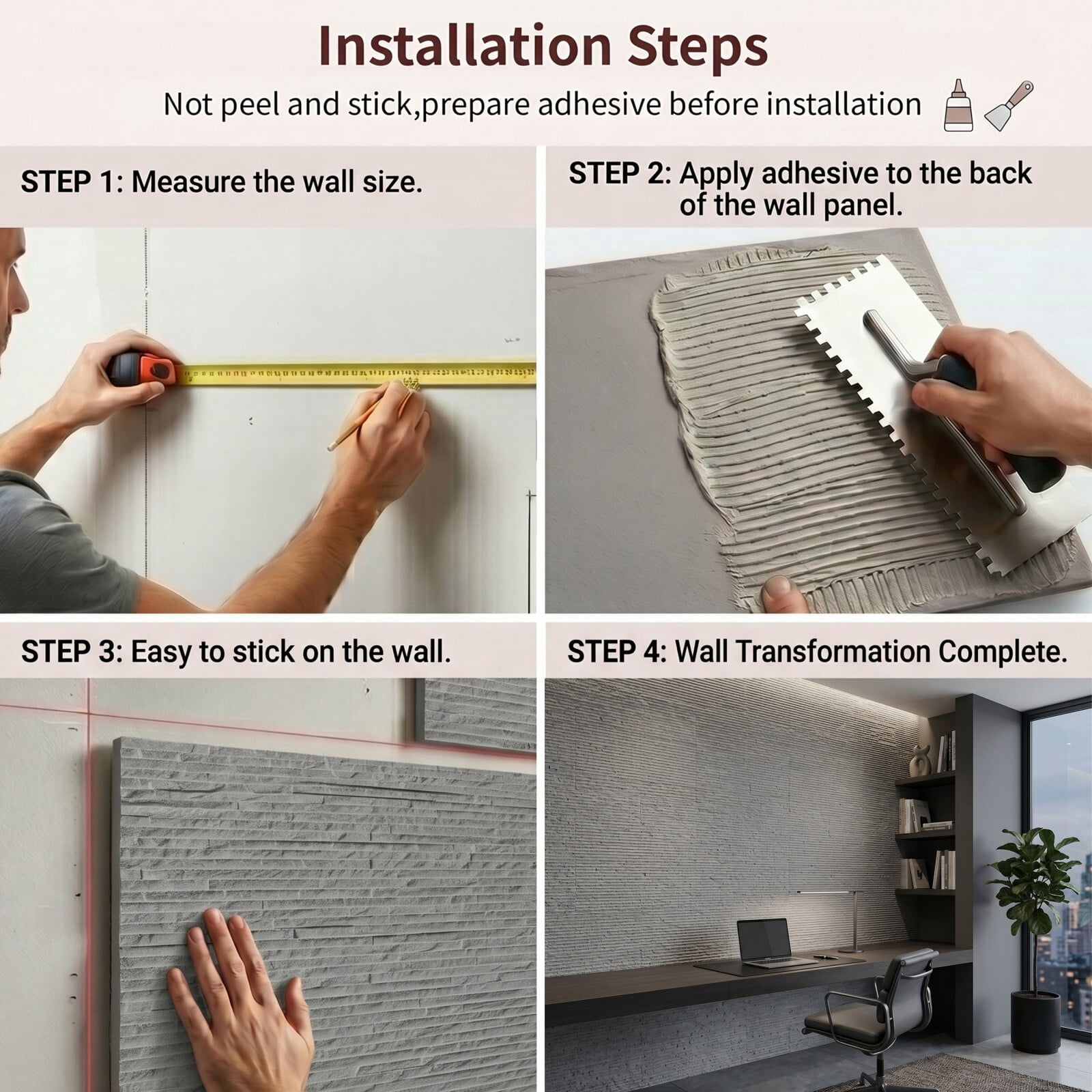 Easy4Home 8Pcs 24"x24" Flexible Stone Wall Panels 3D Faux Stone Texture Decorative Wall Tiles for Interior and Exterior Wall, Gray
