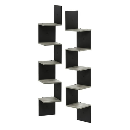 Square Wall Mounted Corner Furinno 3 Tier Set of 2 Wall Mount Floating Corner Square Shelf, French Oak Grey/Black ()