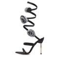 thumbnail image 2 of FSJ Women Sexy Round Open Toe Rose Floral Spiral Ankle Wrap Pumps Stiletto Thin High Heel Lace-up Sandals Prom Wedding Shoes Size 8 Black Rhinestone, 2 of 4