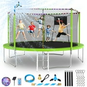 Vantic 14FT Trampoline with Basketball Hoop, Large Outdoor Trampoline for Kids and Adults, Recreational Backyard Trampoline with Stakes, Light and Sprinkler, Capacity for 4-6 Kids and Adults