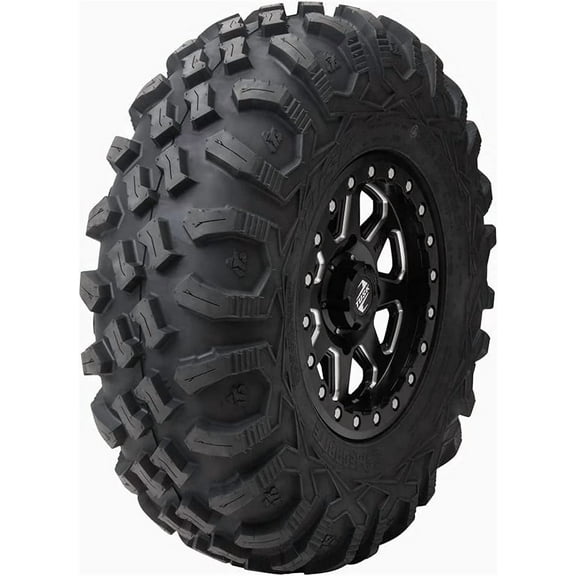 Tusk Megabite Single Radial Tire on Tusk Uinta Milled/Black Wheel with Black Lug Nuts 30x10-14