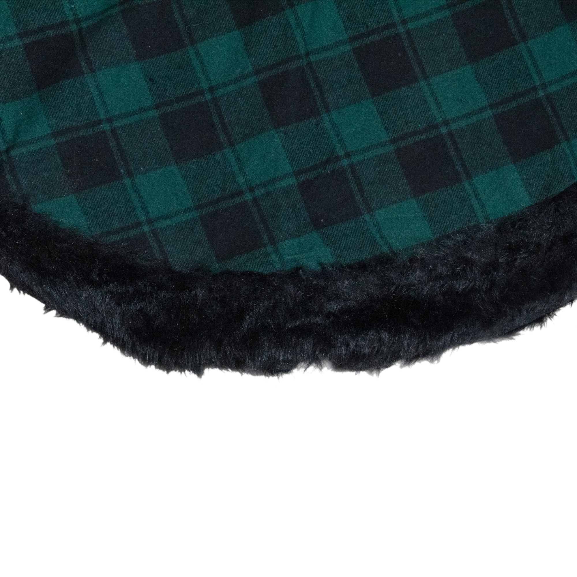 Northlight 48" Green and Black Plaid Christmas Tree Skirt with Faux Fur - 48