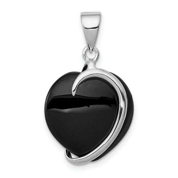 925 Sterling Silver Solid Polished Simulated Onyx Love Heart Pendant Necklace 26x17mm Wide Pendant for Women