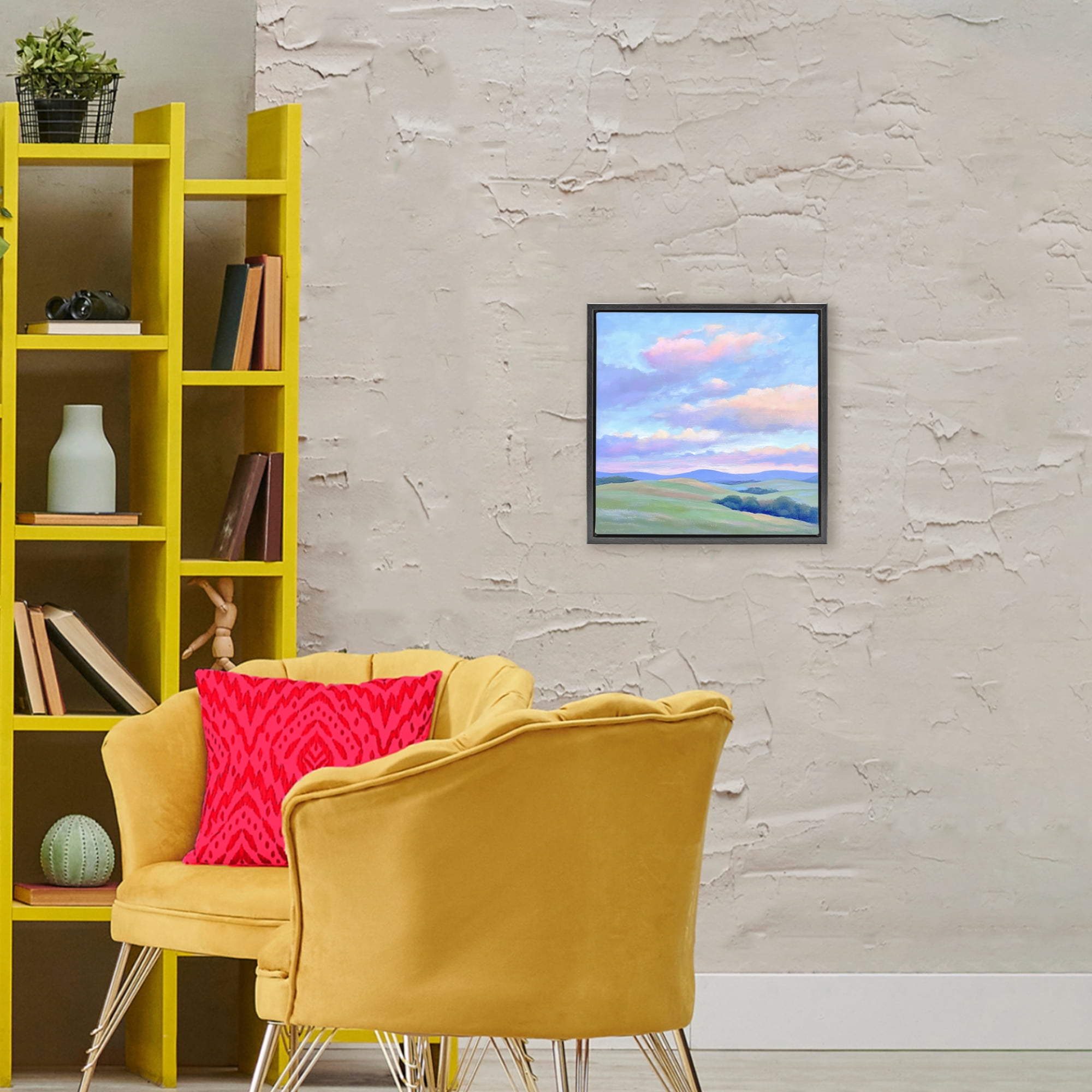 Stupell Industries Rolling Hills with Soft Sunset Black Framed Floater Canvas Wall Art, design by Creative Studio