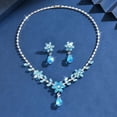 thumbnail image 6 of AEXTO Elegant Aqua Blue Crystal Flower Jewelry Set for Women – V-Neck Teardrop Pendant Necklace & Matching Dangle Earrings – Sparkling Bridal Wedding Party Accessories, 6 of 7