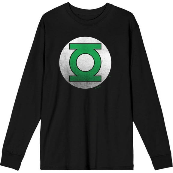 Green Lantern Logo Adult Black Crew Neck Long Sleeve Tee-Small