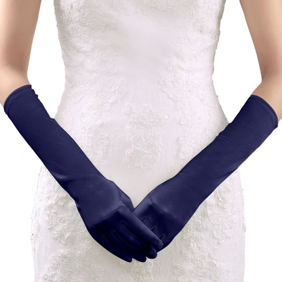 HJYCHN Elegant Women Satin Gloves for Wedding Party Formal Evening Events and Navy One Size