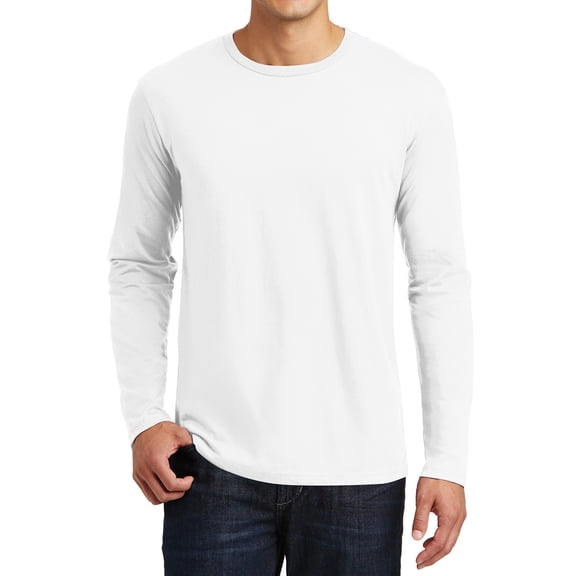 Men's Perfect Weight Long Sleeve Crew Neck Soft Cotton T-Shirt Bright White X-Small