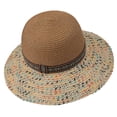 thumbnail image 2 of Karymi Derby Hat Two-Tone Contrast Speckled Mix Woven Straw Sun Hat with Ethnic PatternBand, Solid Dome Crown Wide Floppy Brim Boho Style Beach Hat Bucket Hat, 2 of 8
