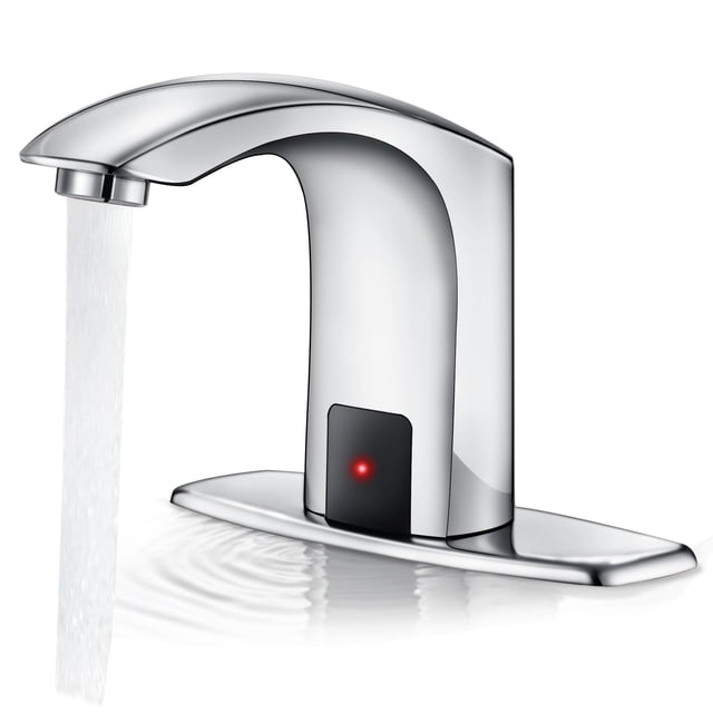 HHOOMMEE Solid Brass Touchless Bathroom Faucet Automatic Motion Sensor Basin Tap Water Mixer with Deck Plate(Chrome)