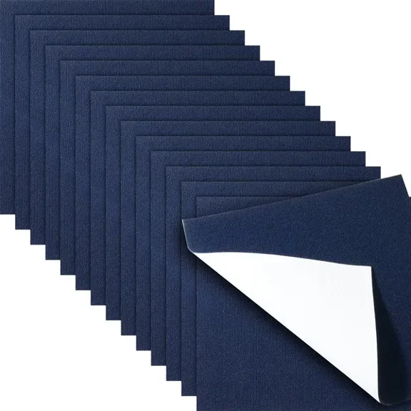 Peel and Stick Self Adhesive Carpet Tiles 24 x 24 Inch Soft Padded Floor Tiles Easy DIY Installation for Indoor Outdoor Bedroom Living Room 15 Tiles Dark Blue