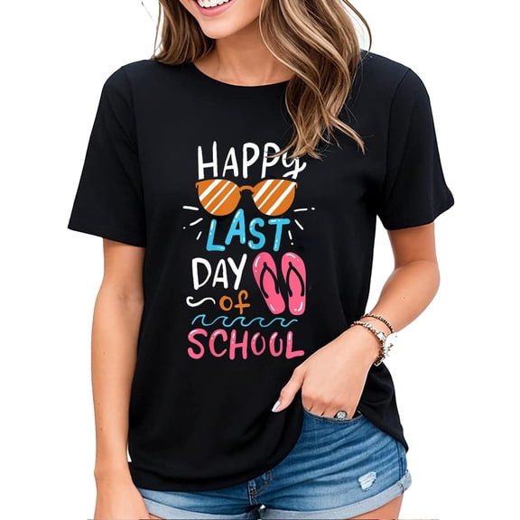 Happy Last Day of School Summer Shirts Travel resort casual fashion short sleeve Top Black 2X-Large