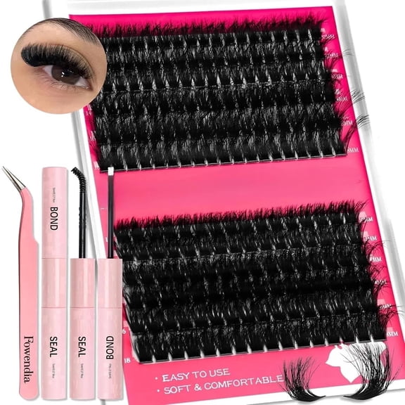 AStarry Lash Clusters Kit Fluff 80D 100D Individual Lashes D Curl Cluster Eyelash Extensions 10-18mm DIY Lash Extension Kit Lash Bond and Seal Waterproof, Lash Applicator, Thick False Eyelashes Kit