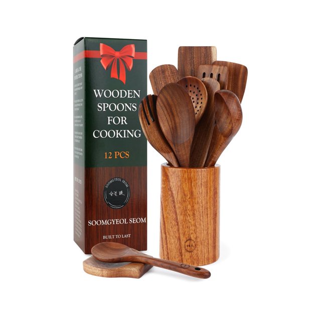 Juego de utensilios SOOMGYEOL SEOM de 12 piezas de madera de teca para cocina